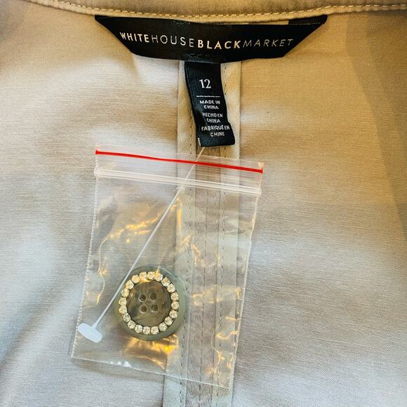 WHBM grey short trench belted jacket crystal buttons size 12 NEW - Picture 15 of 16